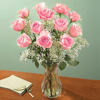 12 pink roses